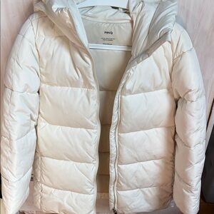Mango Women's Off-White Quilted Puffer Jacket with Hood